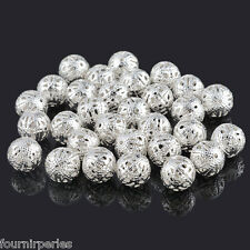 50 Perles intecalaires Filigrane Boule Argenté 12mm Dia.