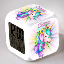 Reveil cube led lumière nuit clock licorne unicorn personnalisé prénom réf 37