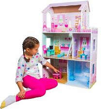 Childrens Luxury Girls Wooden Toy Dolls House with 15 piece Accessory Set New