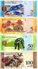 LOT SET 4 BILLETS VENEZUELA  BOLIVARES ANIMAUX DAUPHIN OURS OISEAU UNC NEUF 