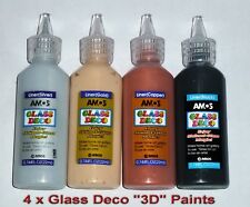 GLASS DECO 4 x 22ml Colours 3D PAINT OUT LINER decorating ART CRAFT NEW SEALED 4