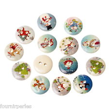 100 Mixte Boutons en Bois 2 Trous Noël Cadeau Couture Scrapbooking 15mm