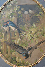 antik um 1900 Bilderrahmen mit Schwalben Schwalbe Stuckrahmen uralt Kirschblüten