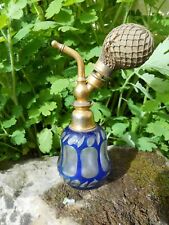 Ancien vaporisateur en cristal taillé bleu époque fin XIXe 