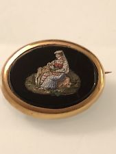 Broche En Or Massif 18k Micro Mosaique 29eme Solid Gold Micro Mosaic Brooch 19th