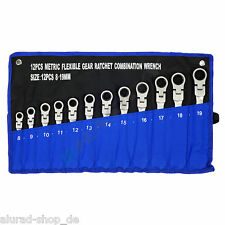12-Tlg Gelenk Ringmaul Ratschenschlüssel Satz Set 8-19 mm Gabelschlüssel Ratsche