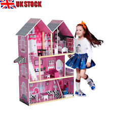 Large Wooden Dolls House With Furnitures Staircase Barbie Kids Christmas Gift UK
