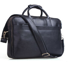 souple en cuir pour hommes 14'' Porte-documents Messenger Sac à bandoulière Noir