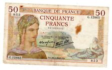 FRANCE Billet  50  FRANCS ( 1938 - 1940 ) CERES BON ETAT