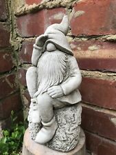 Thinking searching Dwarf, gnome stone garden ornament pixie beard hat sat 