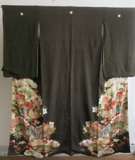 KIMONO JAPAN,JAPANISCHER KIMONO,MORGENMANTEL,ANTIK,TOMESODE,CHIRIMEN,KREPPSEIDE