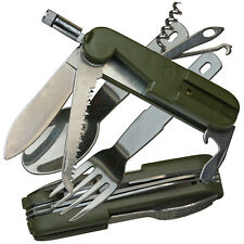 MFH Taschenmesser 8 tlg. oliv mit Lampe Gabel Löffel Säge Korkenzieher & Etui 