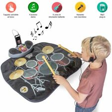 TAPPETO BATTERIA MUSICALE PER BAMBINI KARAOKE CON MICROFONO E BACCHETTE DRUM KIT