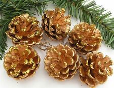 6 x edel gold Zapfen mit Flitter+Draht 4-5cm Deko verarbeiten Bastel Posten 5090