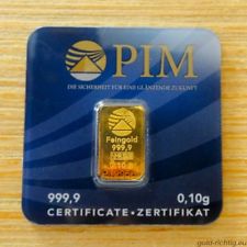 GOLDBARREN 0,10 Gramm PIM 999,9 Gold Barren 0,1g 0,10g LBMA zertifiziert NEU OVP