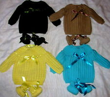 4 layettes bébé, brassières/chaussons naissance marron café lait jaune turquoise
