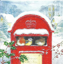 Lot de 4 Serviettes en papier Boite à lettres Oiseaux Noël Decoupage Collage