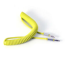 1m Yellow Coiled 3.5mm AUX Cable Mini Jack To Jack Male Audio Auxiliary Lead PC