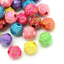 100 Mixte Perles intercalaire Acrylique Rose Rond 10mm Dia.B23079