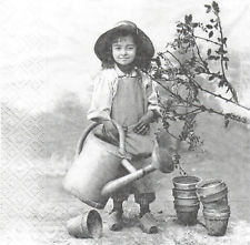 Lot de 2 Serviettes en papier Fillette Jardin Sagen Vintage Decoupage Collage