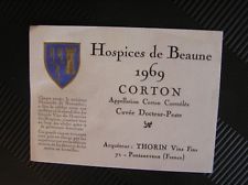 01 ETIQUETTE HOSPICES DE BEAUNE 1969 CORTON CUVEE DOCTEUR PESTE