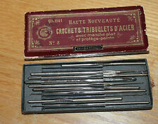 ancienne boite de crochets triboulets d acier (  couture broderie )