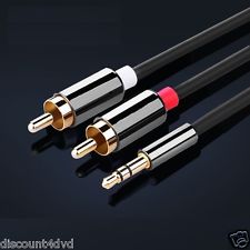 1 Meter Stereo 3.5mm Jack Plug to TWIN 2 x RCA PHONO Audio Lead GOLD CABLE Male