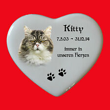 Grabbild Grabstein Tiergrabbild Porzellan Herz Katze-p19 ► Ihr Foto ◄ 15x13 cm