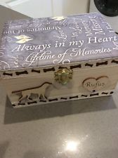 DOG PET IN LOVING MEMORY WOODEN KEEPSAKE MEMORY BOX ASHES PERSONALISED GIFT
