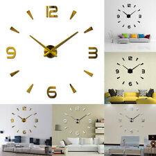 DIY 3D Horloge Murale Miroir Autocollant Grand Montre Art Décor Salon Maison FR