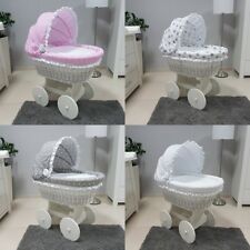 Berceau bébé Panier Moise en osier chassis gros roues literie capote 4 couleurs