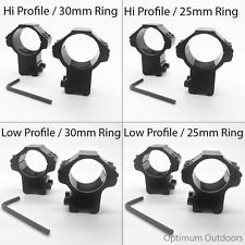 2 x Rifle Scope Mount Rings 11mm Dovetail Rail 30mm / 25mm Ring Hi / Low Profile