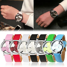 Montre Femmes Filles Garçons Mode Cadran Mickey Mouse en Cuir Quartz Analogique