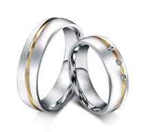 Coppia Fedi Fede Fedine Anello Anelli Fidanzamento Nuziali Oro Acciaio Zircone 
