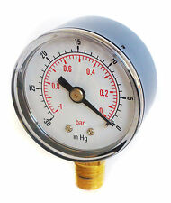 Vacuum Gauge 50mm Dial -30*Hg & -1/0 Bar 1/4 BSPT BOTTOM and/or  Hose Tails