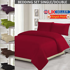 Plain Duvet Quilt Single & Double Bedding Cover With Pillowcase Bed Sheet Set UK