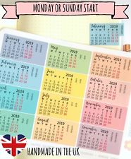 2019 Tabbed Calendar Stickers for Bullet Journal Planner Agenda Diary Handmade