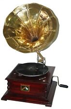 GRAMOPHONE PHONOGRAPHE SQUARE BOIS DE ROSE, FONCTIONNEL,avec disque et punaises.