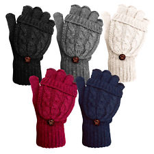 LADIES WOMENS CABLE KNIT SOFT WARM WINTER WOOL BLEND FINGERLESS GLOVES MITTENS
