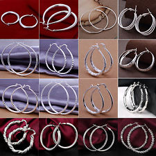 Neu Femme Boucles d'oreilles Créoles 925 Argent Plaqué Anneau Dangle Hook Bijoux