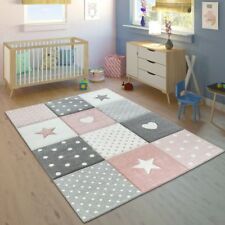 Tapis Enfant Couleurs Pastel À Carreaux Points Cœurs Étoiles Blanc Gris Rose