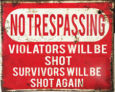 No Trespassing Shot Warning VINTAGE ENAMEL STYLE METAL TIN SIGN WALL PLAQUE