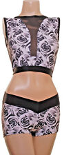 Pole Dance Fitness Crop Top avec Insert Maille Noir/Blanc Rose&hot Set Pantalon