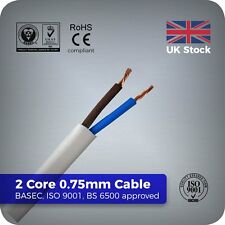 White Flexible 2 Core 0.75MM Flex Cable - x 1M, 2M, 5M, 10M - 2192Y power lead