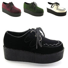Ladies Lace Up Flat Double Platform Womens Goth Creepers Punk Wedge Shoes Size