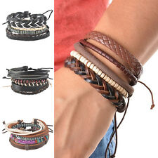 Homme Femme Bracelet Réglable Cuir Tressé Multi Rangs Punk Tendance Au Choix