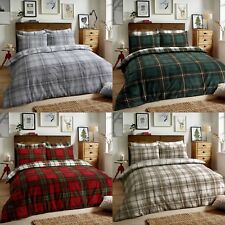 100% Brushed Cotton Flannelette Tartan Check Duvet Cover Set with Pillow Cases
