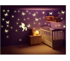 Wandtattoo nachtleuchtend Einhorn Fee Sterne Punkte Fluoreszierend Leuchtsticker