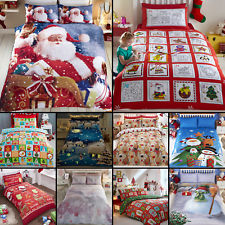FATHER CHRISTMAS TREE SANTA CLAUS REINDEER SNOWMAN QUILT DUVET COVER BEDDING SET