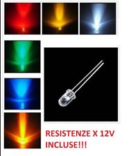 10 LED 5mm ALTA LUMINOSITà + RESISTENZE 12V BIANCHI BLU ROSSO VERDE GIALLO Diodi